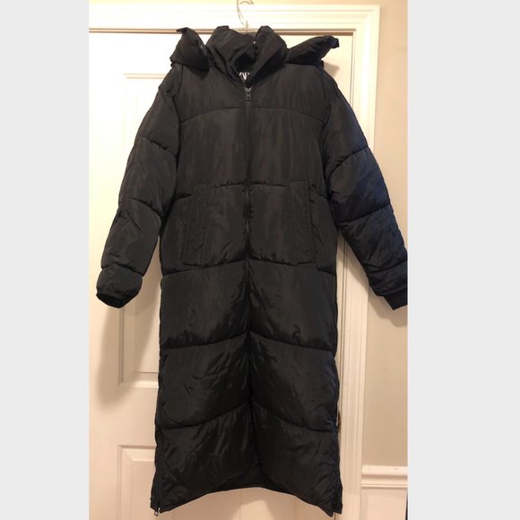 ZARA WOMEN NEW EXTRA-LONG WATER-REPELLENT PUFFER COAT BLACK 4391/700 BLOGGERS - Picture 15 of 15